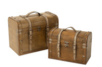Set Of 2 Trunk Round Lid Wood