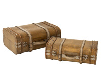 Set Of 2 Trunk Rounded Wood Beige