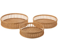 Set Of 3 Tray Round Bamboo Natural