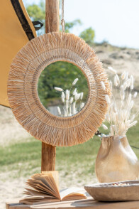 Mirror Hanging Round Reed Raffia