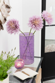 Vase Mosaic Round Glass Purple