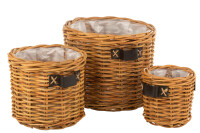 Set Of 3 Flowerpots Basket Honey