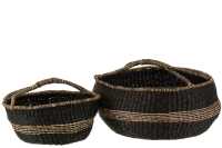 Set 2 Baskets Round Seagrass Black