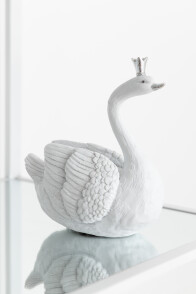 Piggy Bank Swan Poly White/Silver