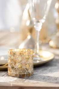 Tealight Holder Mosaic Glass Gold