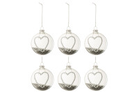 Box Of 6 Christmas Baubles Heart