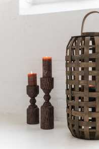 Lantern Cylinder Wood Dark Brown