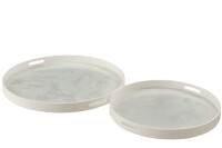 Set Of 2 Trays Marbled Mdf/Glass