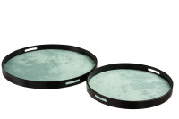 Set Of 2 Trays Marbled Mdf/Glass