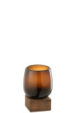 Vase On Foot High Glass/Wood Brown
