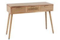 Console 3 Drawers Wood/Rattan