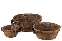 Set Of 3 Dishes + Handle Rattan