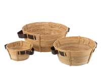 Set Of 3 Dishes + Handle Rattan