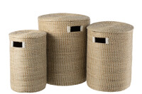 Set Of 3 Baskets + Lid Seagrass