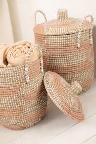 Set Of 2 Baskets + Lid Seagrass