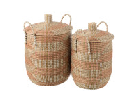 Set Of 2 Baskets + Lid Seagrass