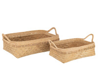 Set Of 2 Trays Bamboo Natural