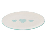 Schale Oval Herz Keramik Weiß/Blau