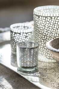 Teelichthalter Muster Glas Grau 