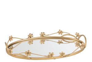 Tray Mirroir Oval Flowers Gold