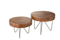 Set Of 2 Tables Paulownia Brown 