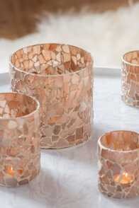 Tealight Holder Mosaic Glass Beige