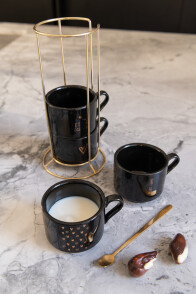 Rack 4 Mugs Love Ceramic Black