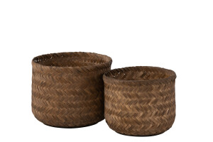 Set Of Two Basket Bamboo Dark