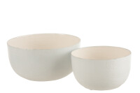 Set Of 2 Bowls Metal Lacquer White