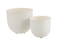 Set Of 2 Bowls Metal Lacquer White
