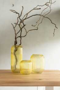 Vase Right Cut Glass Yellow Medium
