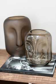 Vase Face Glass Brown Small