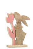 Bunny With Flower Wood Pink Large