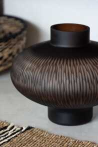 Vase Stripe Ball Low Glass Brown