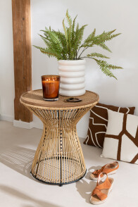 Sidetable Round Grooves Rattan