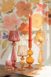 Candle Holder Glass Light Orange