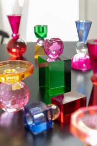 Kaarshouder Kristal Glas Roze/Geel