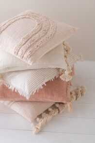 Cushion Tassel Cotton Peach Square