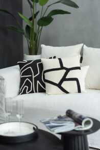 Kissen Linien Textil Weiß/Schwarz
