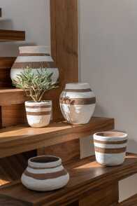 Vase Kenia Low Ceramic White/Brown