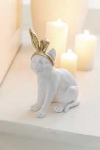 Katze Ohren Polyresin Gold/Weiß