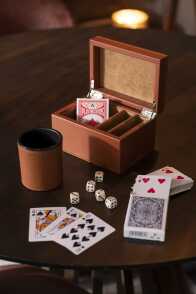 Box Card Game Fake Leather Cognac