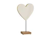 Heart On Stand Mango Wood White