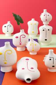 Set Of 3 Vases Face Abstract