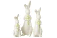 Set Of 3 Rabbits Flowers Porcelain