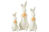 Set Of 3 Rabbits Flowers Porcelain
