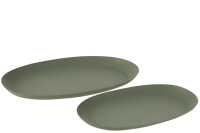 Set Of 2 Plates Oval Iron Green