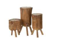 Set Of 3 Candles Tripod Teak Wood