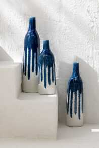 Vase Farbe Keramik Weiß/Blau Large