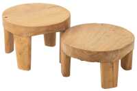 Set Von 2 Tischen Rund Teak Holz
